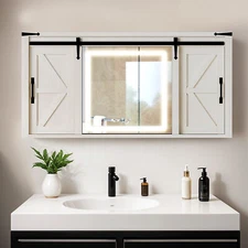 47" LED Bathroom Medicine Wall Cabinet w/ Mirror Storage Shelf Sliding Barn Door