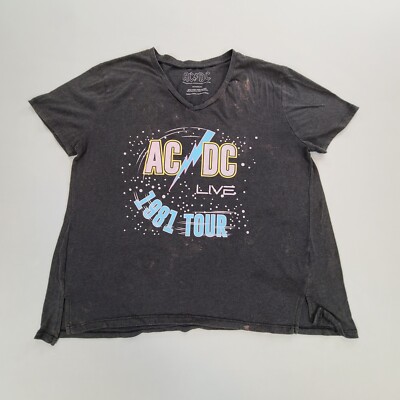 ACDC Shirt Womens 2XL XXL Black Casual Lightweight AC/DC Tour Live Ladies 