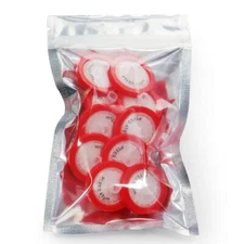 PTFE Syringe Filter 25mm/0.45u，4000/PK. HPLC, PTFE Membrane Hydrophobic Red Disc