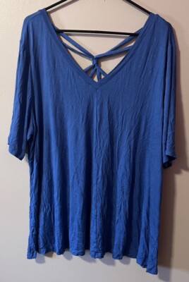 LANE BRYANT 18/20  SWING SLATE BLUE TIE BACK SS SHIRT