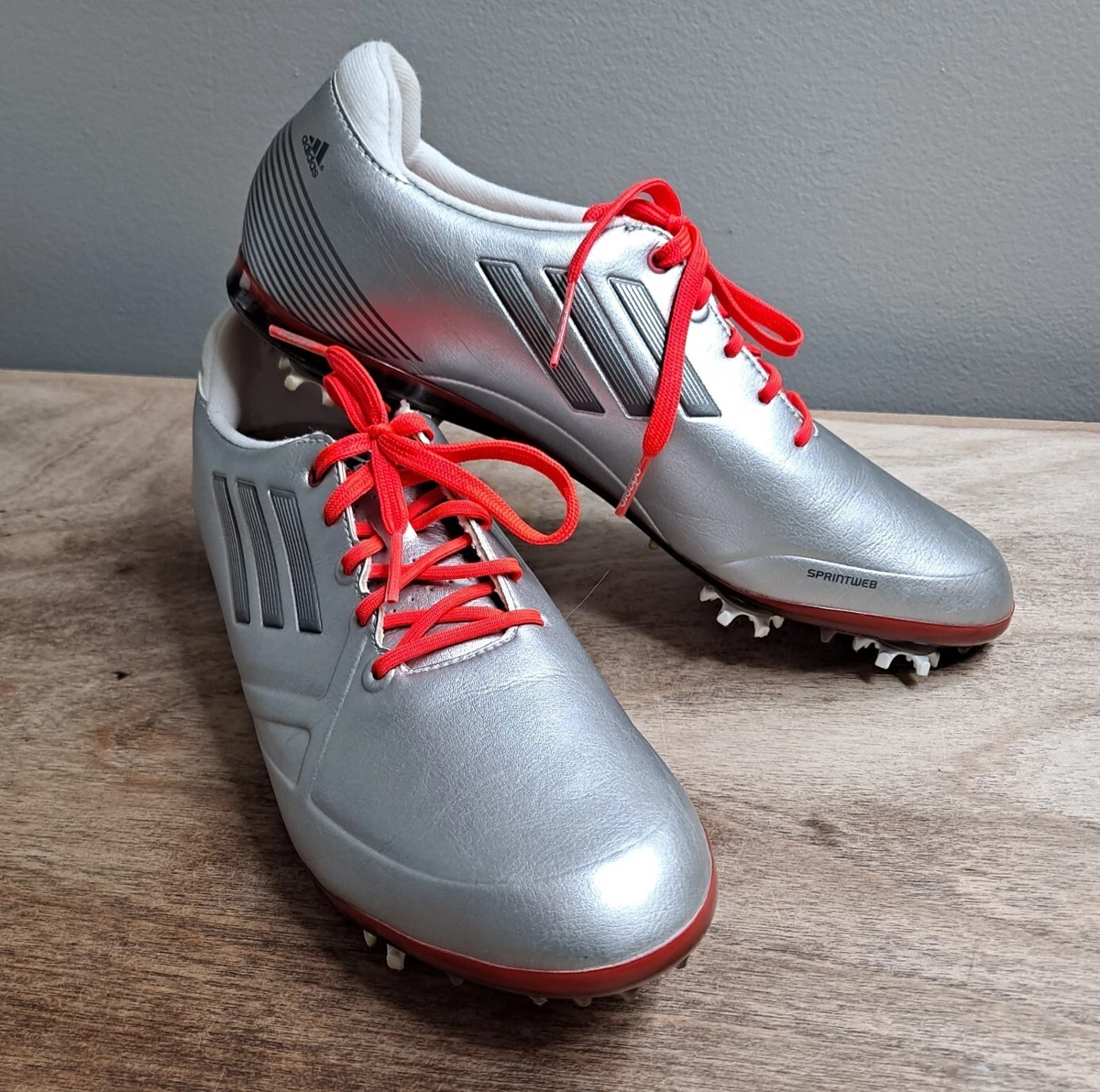 Adidas Adizero Tour Size 9 Silver Crimson Waterproof Golf Shoes