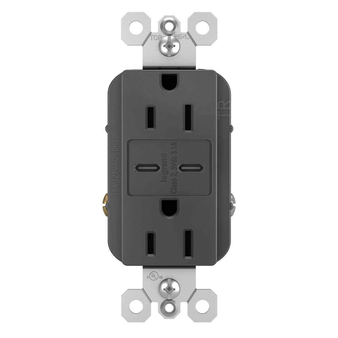 PASS & SEYMOUR R26USBCCBK RADIANT USB-C + USB-C TR RECEPTACLE, 15A, 125V, BLACK