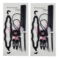 2 SET Hair Styling Tools Bun Maker Topsy Tail Hair Braid Snap Pin Donut  DIY