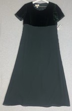 Vintage Talbots Dress Sz 6P Green Velvet A Line Empire Beaded Petite Vamp Goth