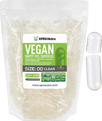 XPRS Nutra Size 00 Empty Vegan Capsules - 1000 1000 Count (Pack of 1), Clear 