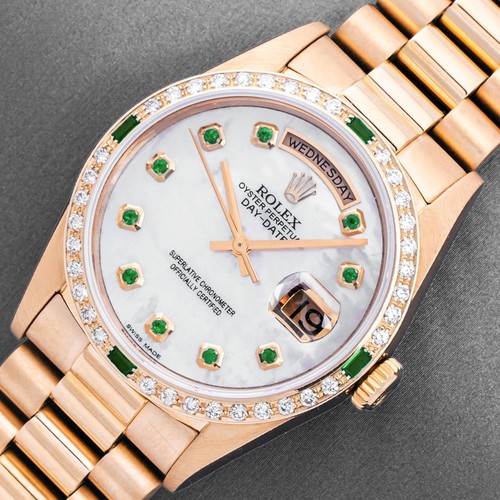 Rolex Day Date 36 President 18 karat Gold MOP Emerald Dial Diamonds Bezel 18238