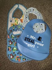 4 Count Boys Bibs Burb Clothes Cotton 1 Rubber Catcher Bib