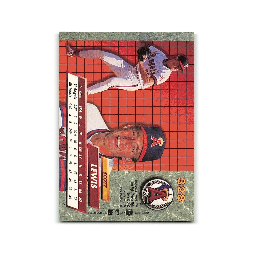 Scott Lewis Rookie 1992 Fleer Ultra #328 California Angels Baseball Card NM - Image 2 of 3