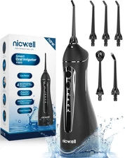 Nicwell Water Dental Flosser Teeth Pick - Cordless Portable 4 Modes Rechargeable
