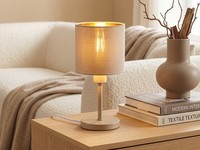 Kleine Tischleuchte Beige Mit E14 Stoffschirm Beige Gold - Nachttischlampe