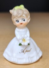 Vintage Napco Birthday Girl Figurine April Ceramic White Dress Bouquet Ribbon