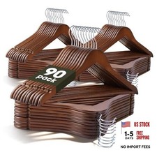 Wooden Hangers 90 Pack,Heavy Duty Solid Wooden Clothes Hangers with Pant
