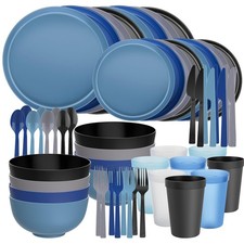 40 Piece RV Camping Dinnerware Set, Elegant Ceramic-Look Large Bowls Plat...