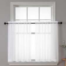 Sheer Curtains 30 inch Length 2 Panels, Light 42"W x 30"L Pack of 2 White