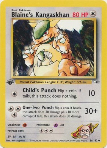 Pokemon Card - Gym Heroes 36/132 - BLAINE'S KANGASKHAN (unc) **1st Edition** -NM