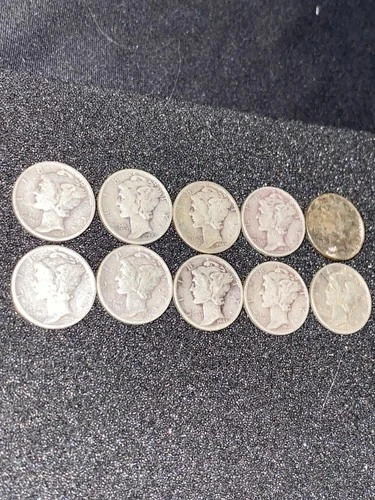 10x Mercury Dimes 90% Silver Lot Pre-1964 US Coins Junk Silver All 1943