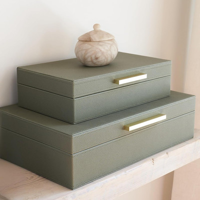 Decorative Storage Boxes with Lids   Set of 2 Beautiful PU Leather Organizer Bin