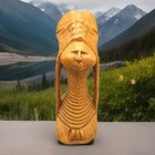 Vintage Solid Wood Tribal Woman Carving Art Sculpture Neck Rings Chubby Cheeks