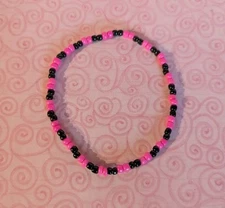 Pink & Black Glass Beaded Stretch Anklet Ankle Bracelet Handmade Cute Sexy
