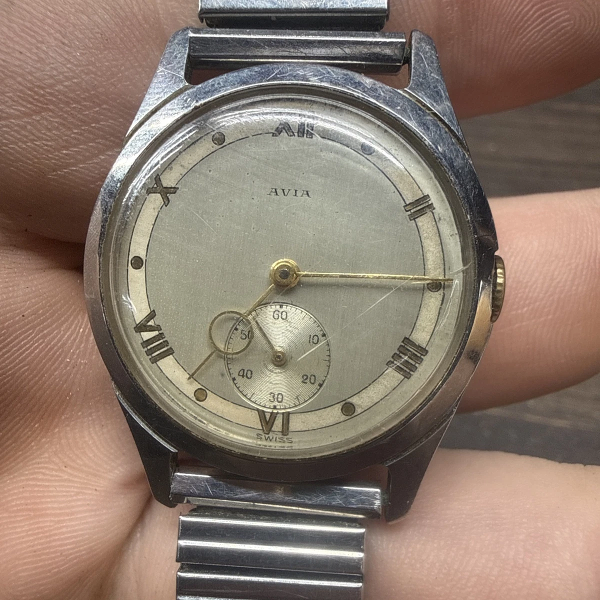 Vintage Avia Cadet Mens Watch 29mm Silver Tone Beige Leather Manual Wind Vintage AVIA Cadet Watch Men main image 3
