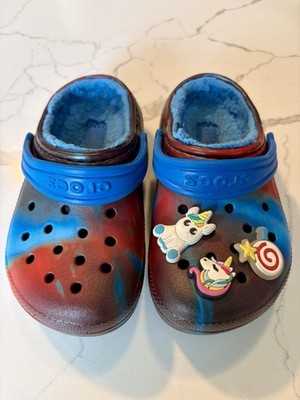 Crocs Classic Clogs Fleece Lined Toddler Little Kids Sz C9- Tye Dye Blue Jibbitz