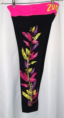 Zumba Dancing Warrior Crop Leggings Black Feathers MEDIUM