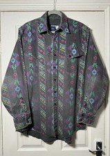 Vintage Wrangler Mens Aztec Brushpopper Cowboy Western Long Tails Shirt Size XL