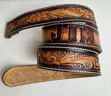 Vintage Western Brown Leather Belt Tooled Tony Lama USA 47” Cowboy JIM Custom