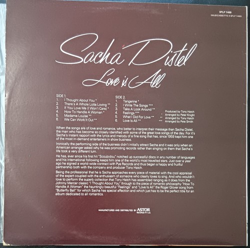 Sacha Distel – Love Is All - LP record excellent, cover VG+ - Picture 2 of 3