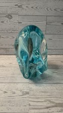 Large Blue Artglass Paperweight Controlled Bubble Signed Artist B White (Mary)?