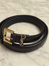 Saint Laurent Black Skinny Belt Gold Buckle Logo Fashion