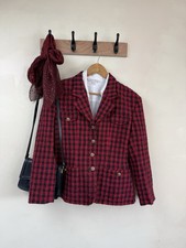 Hobbs Marilyn Anselm Tweed Jacket Red Black Dogtooth UK10 Mod Retro Vintage