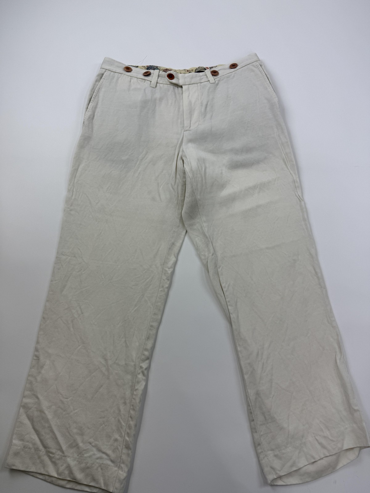 Tommy Bahama Pants Mens 32x30 Beige Relaxed Fit Linen Chino Suspender Buttons