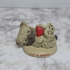 Vintage Russ Berrie Pug Dog Puppy Figurine Collectible Decor Love Is Sharing