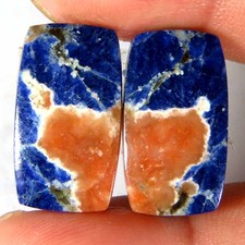 Coppia cuscini in sodalite blu naturale 19,50 ct abbinati cabina 11x20x4 mm p...