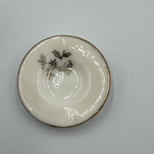 Tetera de porcelana miniatura vintage con taza de té y platillo -blanco y dorado - con soporte - Imagen 5 de 5