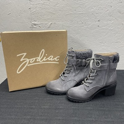 Zodiac Gemma Womens 6 M Combat Mid Calf Boot Smoke With Fur Leather Lace Up