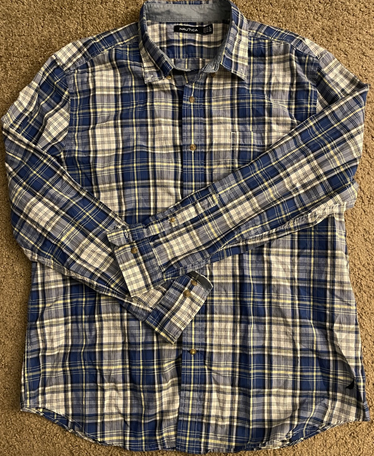 Nautica Button Down Shirt Mens Size XL Multicolor Plaid Pattern JBHS-image