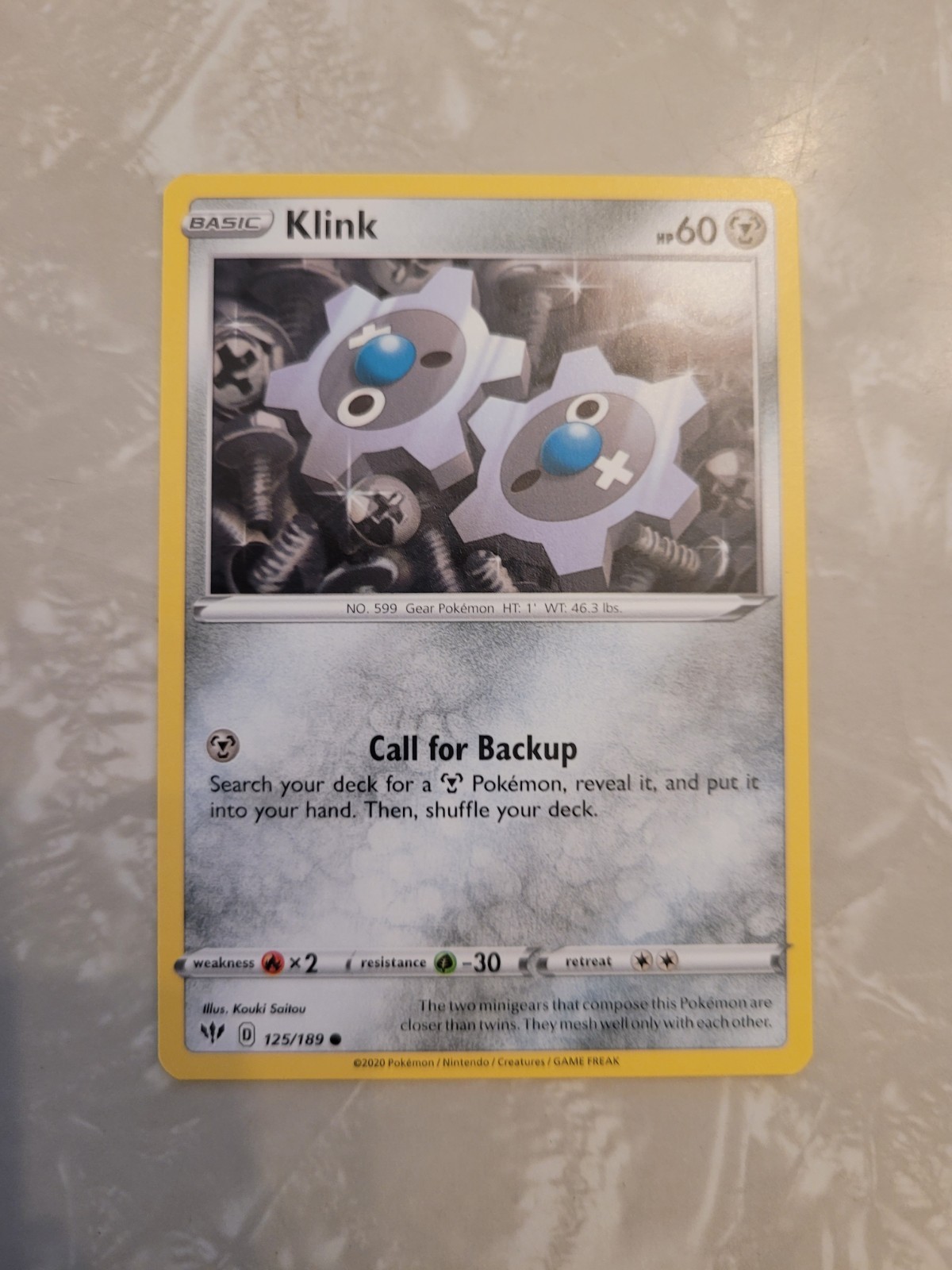 125/189 Klink - Darkness Ablaze - Common Pokemon TCG Card - NM - 2020