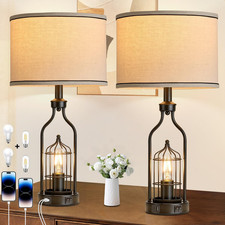 23" Farmhouse Industrial Table Lamps Set of 2 with USB Charging Ports, Bulbs Inc