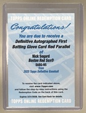 Nick Sogard 2025 Topps Definitive Collection RED Auto First Glove Patch RC /5