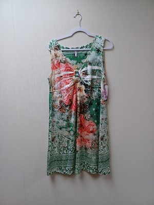 Kiara Sage Sleeveless Dress Rose Flower Print Green Floral Summer Casual XXL