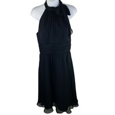 Vintage MoriLee Dress Womens 14 Black Halter Neck Bow Keyhole Back LBD Cocktail