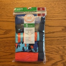 Wonder Nation Boy's Briefs 5-Pair Underwear Cotton Tag Free Size M 8 New