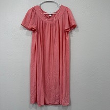 Miss Elaine Vintage Style Coral Pink Floral Embroidered Nylon Nightgown Medium