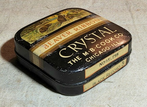 VINTAGE BEAVER RIBBON CRYSTAL THE M.B. COOK CO. CHICAGO TYPEWRITER RIBBON SQ TIN - Bild 7 von 13