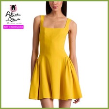 Alice + Olivia Vera Yellow Pleated Godet Sleeveless Mini Dress Sz 4