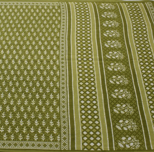 Sushila Vintage Green Saree 100% Pure Cotton Printed Floral Soft Craft Fabric