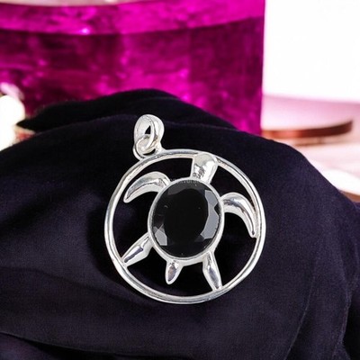 925 Silver Oval Cut Root Chakra Black Onyx Gemstone Elegant Pendant Jewelry
