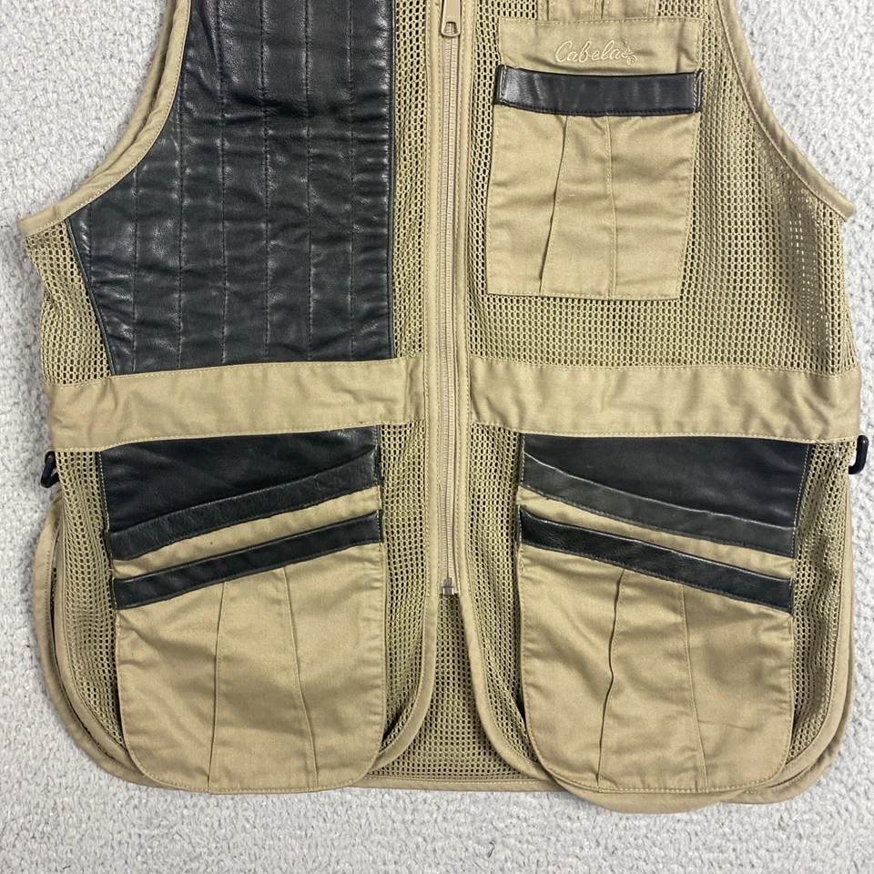 Cabelas 狩猎背心男式中号棕褐色皮革网眼实用猎枪鸟游戏 — 第 3/4 张图片